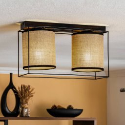 BRITOP Tubo ceiling light, textile shade, beige, 2-bulb