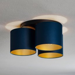 Luminex Soho ceiling light, cylindrical, 3-bulb, blue/gold