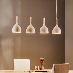 Luminex Noak pendant light, white/natural wood, 4-bulb long