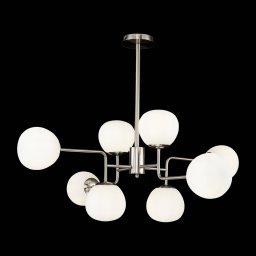Maytoni Erich hanging light, nickel-coloured, glass/metal, 8-bulb