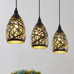 Lindby Marcello pendant light, 75 cm, 3-bulb, black-gold