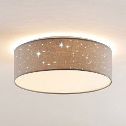 Lindby Ellamina LED ceiling light, Ø 40 cm, light grey, textile