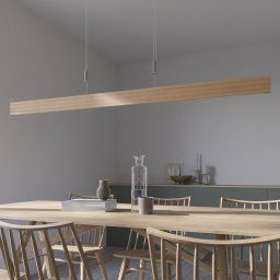 Quitani LED hanging light Lise, natural oak, length 158 cm