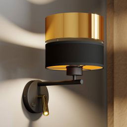 TK Lighting Hilton wall light in black/gold with LED reading light