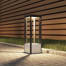 Lucande LED pedestal light Kalisa, IP65, 42 cm, grey, metal