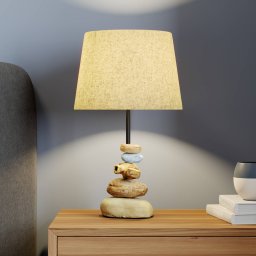ONLI Vera table lamp, fabric shade and stone decoration, 38 cm