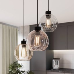 TK Lighting Cubus pendant light, Ø 50 cm, 3-bulb, clear/honey brown, glass