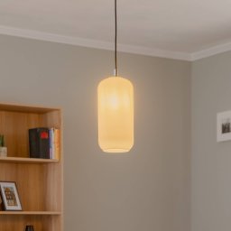 Argon Kaja pendant lamp with long glass shade, opal