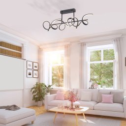 JUST LIGHT. GmbH Curls LED ceiling lamp, black, metal, 82 cm long, dimmable