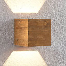 Lindby LED wall light Benicio, 11 cm, angular, wood
