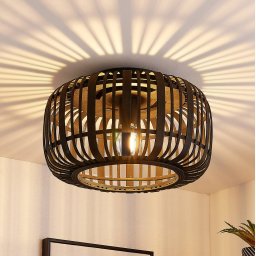 Lindby Canyana ceiling light, black, rattan, Ø 40 cm