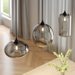 Lindby pendant light Marla, 3-bulb, glass, smoky grey, 102cm