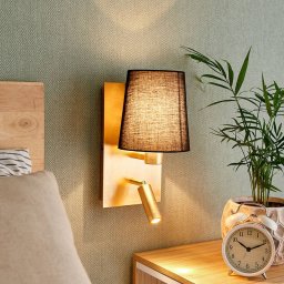 Lindby Aiden wall light, 30cm, black, gold, LED reading light