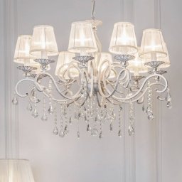 Maytoni Grace chandelier, white, 10-bulb, organza