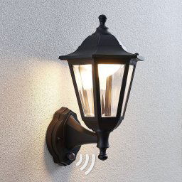 Lindby LED outdoor wall lamp Iavo, sensor, black, lantern