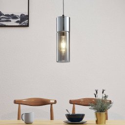 Lindby Eleen pendant light, smoked glass cylinder