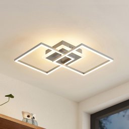 Lindby LED ceiling lamp Fjardo, angular, silver, CCT, remote control
