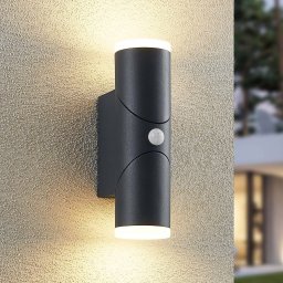 Lindby Aspyn LED outdoor wall light, 2-bulb sensor