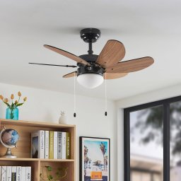 Lindby ceiling fan Minja, black, quiet, 78 cm, E14