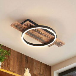 Lindby LED ceiling light Sentoa, wood, 52.8 cm long, 3,000 K