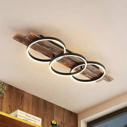 Lindby LED ceiling light Sentoa, wood, 100 cm long, 3,000 K