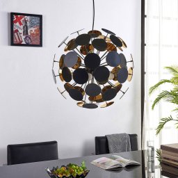 Lindby hanging light Kinan, Ø 54 cm, black, gold, metal