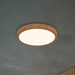 Briloner LED ceiling lamp Runa Wood wood look 3,000 K Ø38cm