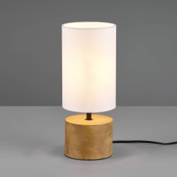 Reality Leuchten Woody table lamp, wood/fabric, cylinder, white