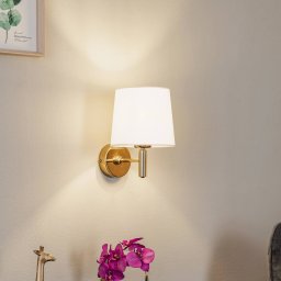 Argon Polo Plus wall light with textile shade, brass/cream