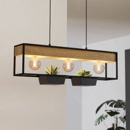 EGLO Hanging light Libertad 1, length 76 cm, black/wood, 3-bulb.