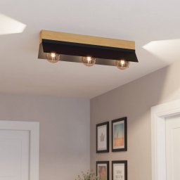 EGLO Tarrafo ceiling lamp black, wood Natur, 3-bulb