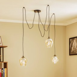 EMIBIG LIGHTING Starla hanging light, amber glass, 3-bulb, off-centre