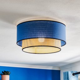 Duolla Boho ceiling light, rattan, fabric, beige/denim