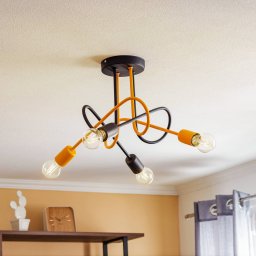 HELAM Cambridge ceiling light, 4-bulb, black and orange