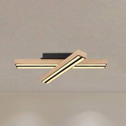 Globo LED ceiling lamp Doro, length 51.5 cm, oak, wood