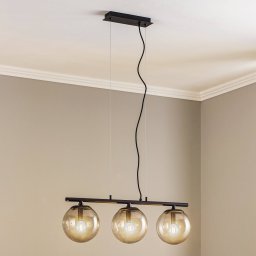 Lucande Sotiana hanging light, 3-bulb, long, black