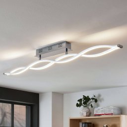 Lucande LED ceiling lamp Roan, 115 cm, chrome, stainless steel