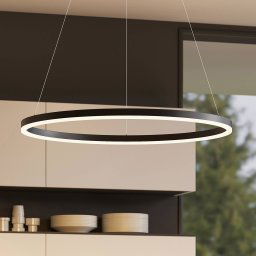 Arcchio LED pendant light Albiona, black, 1 ring, Ø 80 cm