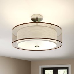 Lindby ceiling light Pikka, brown, textile, Ø 50 cm, E27