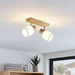 Lindby downlight Wanessa, 39cm, 2-bulb, wood, white, E14