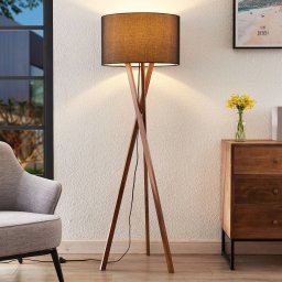 Lucande Auriane floor lamp, tripod, black, fabric, 160 cm