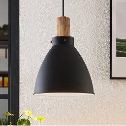 Lindby Trebale pendant light, E27, Ø 28 cm, black, wood