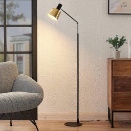 Lindby floor lamp Vlada, 144 cm, brass, black, metal
