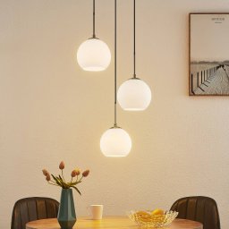 Lindby hanging light Jurian, Ø 32 cm, 3-bulb, nickel/opal, glass