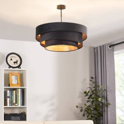 Lindby ceiling lamp Jusari, black, textile, Ø 56 cm, E27