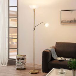 Lindby uplighter Jost, 180 cm, brass, reading lamp, E27