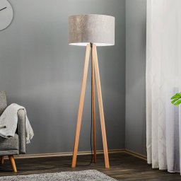 Quitani Arim floor lamp, beech, grey felt, tripod