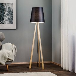 Quitani tripod floor lamp Jata, wood chintz, black