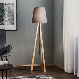Quitani tripod floor lamp Jata, wood, chintz graphite