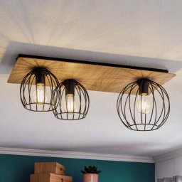 SIGMA Malin ceiling light, angular wooden shade, 3-bulb
